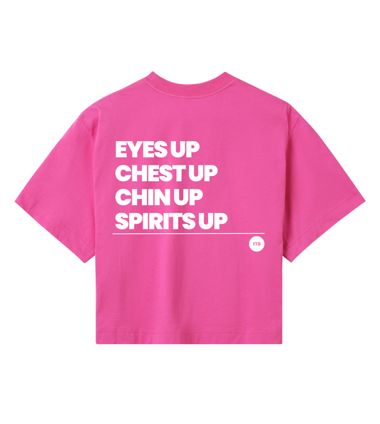 Eyes Up Crop Tee - Pink (slogan white back side)
