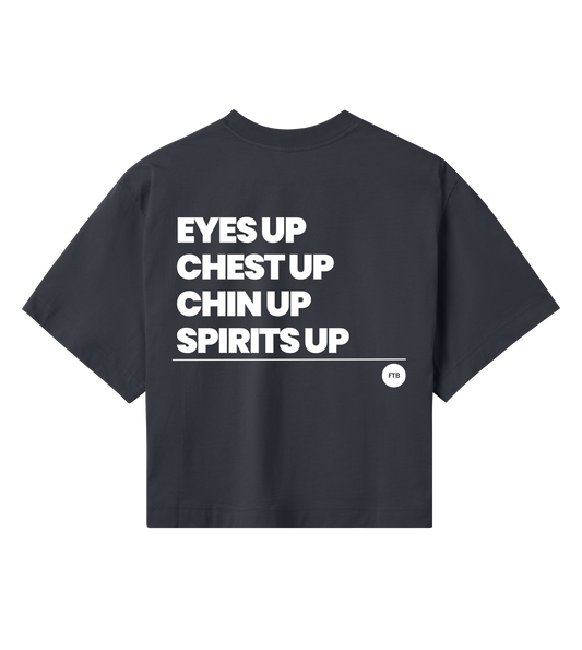 Eyes Up Crop Tee - Black (slogan white back side)