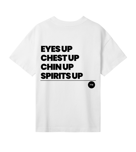 Eyes Up Unisex Oversized Tee - White (slogan back side)
